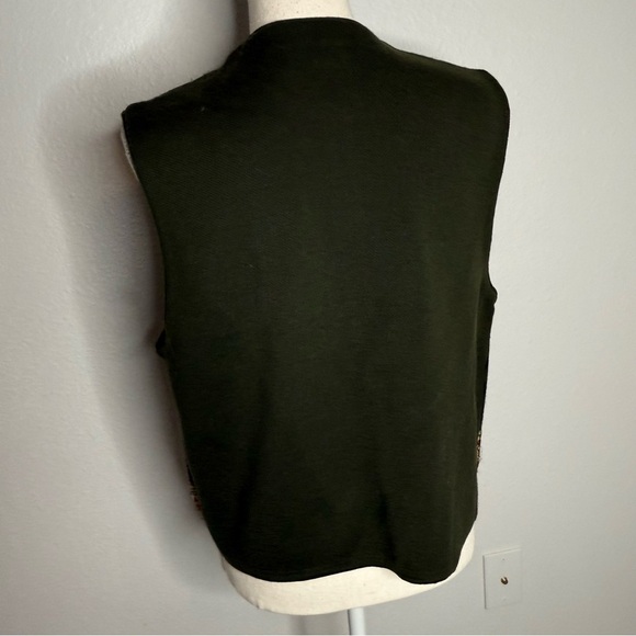 Pendleton green gold ribbon trim Wool blend button front vest ladies Large - Picture 4 of 8